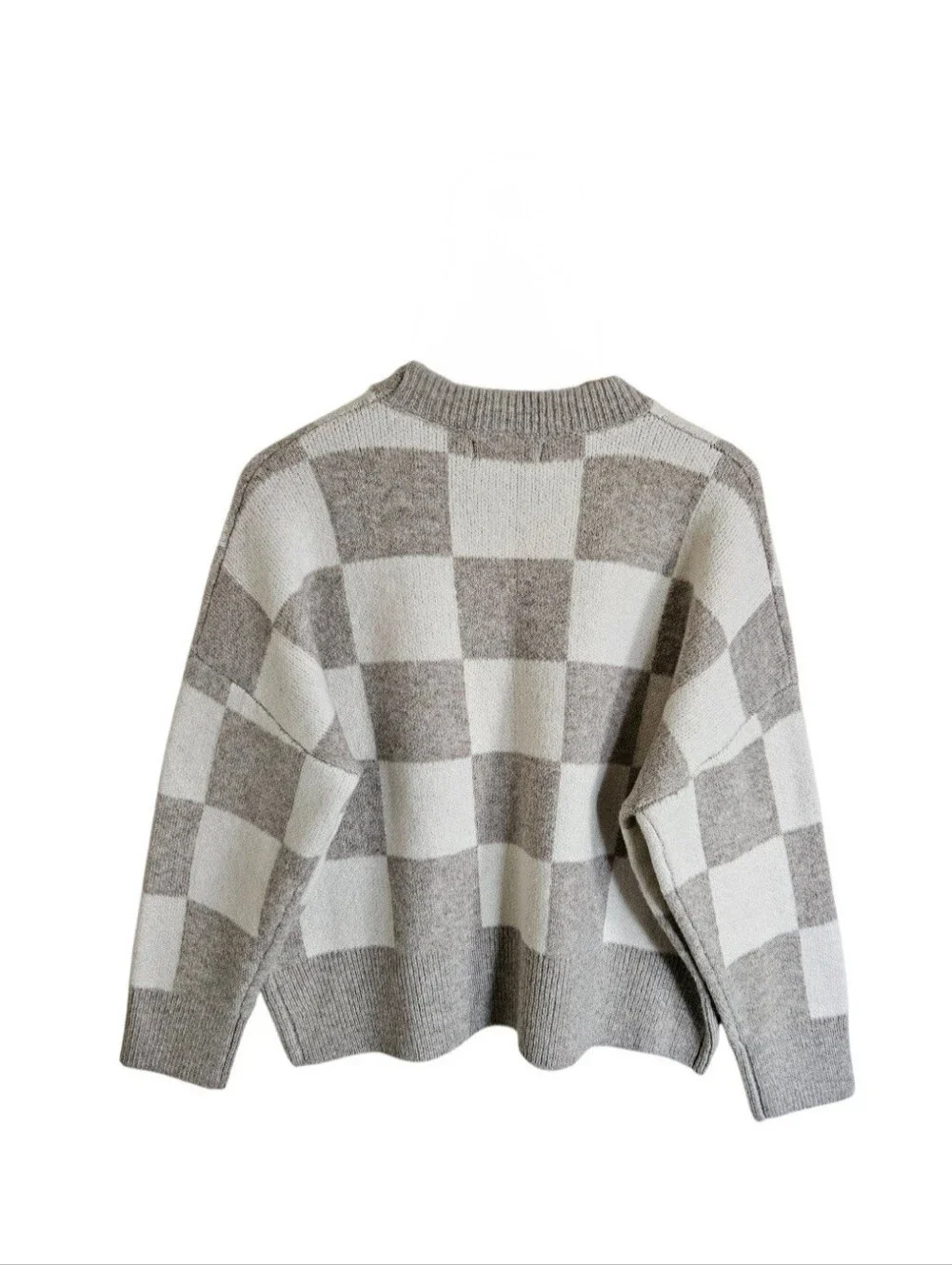 Pinch Women's Checkerboard Crewneck Sweater Cream and Taupe Size S